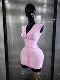 3 Colors Women Sleeveless Sexy V-Neck Front Zipper Bodycon Mini Bandage Dress Celebrate Birthday Party Cocktail Outfit