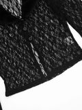 Patchwork Fur Collar Lace t-Shirt Women See Through Single-Breasted Full Sleeve v-Neck Skinny Sexy Midnight Crop Tops