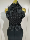 High Quality Birthday Party Dresses Black Red Beaded Flower Mesh Patchwork Long Bandage Dress Celebirty Prom Evening Club Wear
