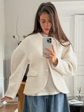 Temperament Solid Woolen Coat for Women V Neck Horn Sleeves Fashionable Designer Jackets Female Autumn New Style
