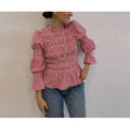 Solid Spliced Folds Slimming Blouses for Women O Neck Long Sleeve Temperament Minimalist Shirts Female New