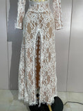 Women Long Sleeve Evening Party Club Bar Birthday Celebrity Gowns Sexy White Lace High Neck Hollow Out Design Bodycon Long Dress