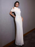 Apricot Spliced Mesh Folds Shawl Design Long Dresses For Women Sleeveless High Waist Temperament Maxi Dress Female 2026
