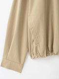 Khaki Hooded Cropped Jacket Faux Two‑inner Zip‑up Plaid Fabric Drawstring Bottom Women Coats Spring Autumn Casual Daily Outfits