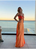 2026 Chic Gradient Hollow Out Maxi Dress Women Sexy Backless Sleeveless Sling Long Dress Summer Vacation Boho Beach Satin Outfit