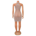 Sexy Skinny Women Dress Mesh Shiny Rhinestone See Through Coquette Mini Bodycon Hot Girls Ball Gown Party Clubwear