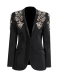 Luxury Diamond Slim Suit Blazer 2026 Autumn New Style Deep V Single Button Black Formal Jacket Coats