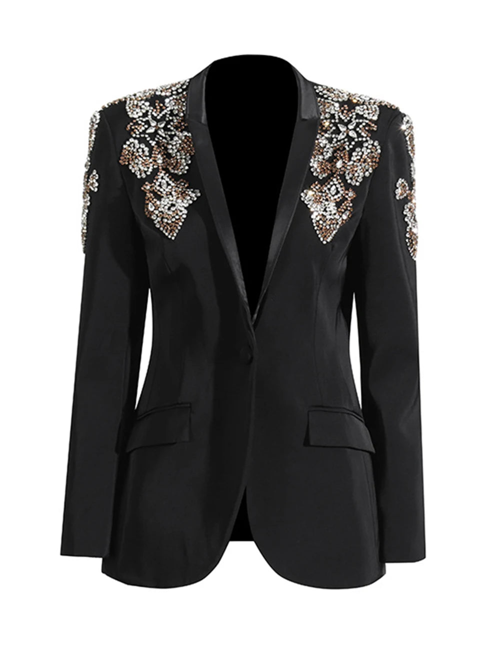 Luxury Diamond Slim Suit Blazer 2026 Autumn New Style Deep V Single Button Black Formal Jacket Coats