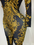 Sparkly Rhinestones Jumpsuit Fashion Sexy Stretch Dance Costume Nightclub Bodysuit Birthday Outfit Evening Party Leggings
