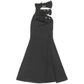 Women Sexy Strapless Cutout Maxi Dress Gold Metal Ring Decor High Waist Side Slit Bodycon Long Dress Clubwear Night Vestido
