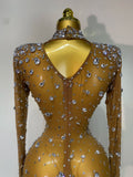 Women Sparkly Diamonds Mesh See Through Bodycon Dress Evening Birthday Party Sexy Nightclub Bar Stage Costume