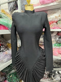 Fashionable And Sexy Round-Neck Long-Sleeved Pleated Long Dress, Waist-Cinching And Slimming, For Dinner Parties