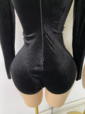 Women Sexy Sparkly Crystals 3D Sequined Stars Velvet Long Sleeve Bodysuit Nightclub Performance Dance Costume Singer Stage Wear