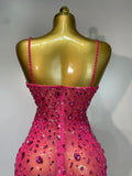 Luxury Rhinestones Sexy Mesh See Through Bodycon Dress Women Birthday Evening Cocktail party Gown Red Carpet Club Stage Outfit