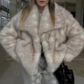 Autumn Winter New Gradient Big Fur Collar Jacket Cool Street Girls Fluffy Cozy Faux Fur Coat Thick Wram Outerwear