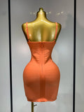 Women Sexy Backless Pink Orange Bodycon Mini Bandage Dress Simple Elegant Evening Party Luxury Birthday Nightclub Prom Dress