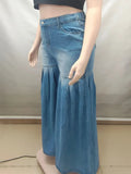 Women Denim Jeans High Waist Super Wide Leg Flared Pleated Washed Streetwear Fashion Casual Summer