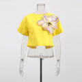 Summer Splicing Flowers Two Piece Sets For Women Short Sleeve Tops High Waist A Line Skirt Slim Set Female Fashion New