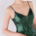 Women Spaghetti Strap Party Maxi Dress Sexy V Neck Evening Green Sequin Dress Elegant Long Prom Dress Vestido Longo