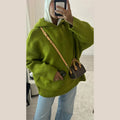 Women Fashion Solid Knitted Hooded Top O-neck Casual Full Sleeve Loose Pullover Female Spring New Chic Casual Street Outfit