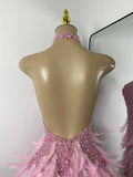 Sexy Halter Beading Feather Mini Dress For Women Backless Luxury Birthday Celebrity Evening Gowns Performance Wear