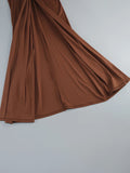Women Brown Beaded Corset Design Maxi Dress V Neck Long Sleeves Waist Cinching Slim Dresses Fashion Evening Party Gowns