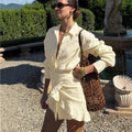 Lace Up Shirt Dress Women's Summer New Vacation Lazy Solid Lapel Bodycon Irregular Shirt Dress Female Travel Beach Dress