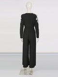 Elegant Slim Fit Long Sleeved Jumpsuit 2026 New Heavy Industry Bead Diamond High Waist Solid Color Long Jumpsuit