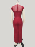 Black Burgundy Sexy Mesh Patchwork Bodycon Midi Bandage Elasticity Dress Women's Basic Fashion Club Party Vestidos