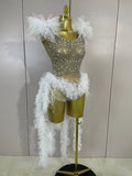 Luxury Sparkly Rhinestones Pearl Fringe Tassel Bodycon Bodysuits Birthday Photo Shoot Outfit DJ Nightclub Performance Stage Wear