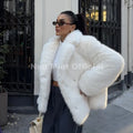 Chic Street Hot Girls Winter Pure White Faux Fur Jacket Women Fuzzy Lapel Collar Fox Fur Coat Thick Warm Outerwear