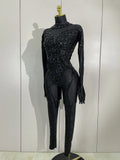 Luxury Sparkle Diamonds Sequins Mesh See-Through Jumpsuit Women Eveing Birthday Party NightClub Stage Costume Festivals Outfit