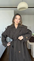 2026 Women Winter Plaid Trench Coat Single Breasted Waist Tie Loose Jacket Autumn High Street Daily Chic Hot Lux Outerwear 2026