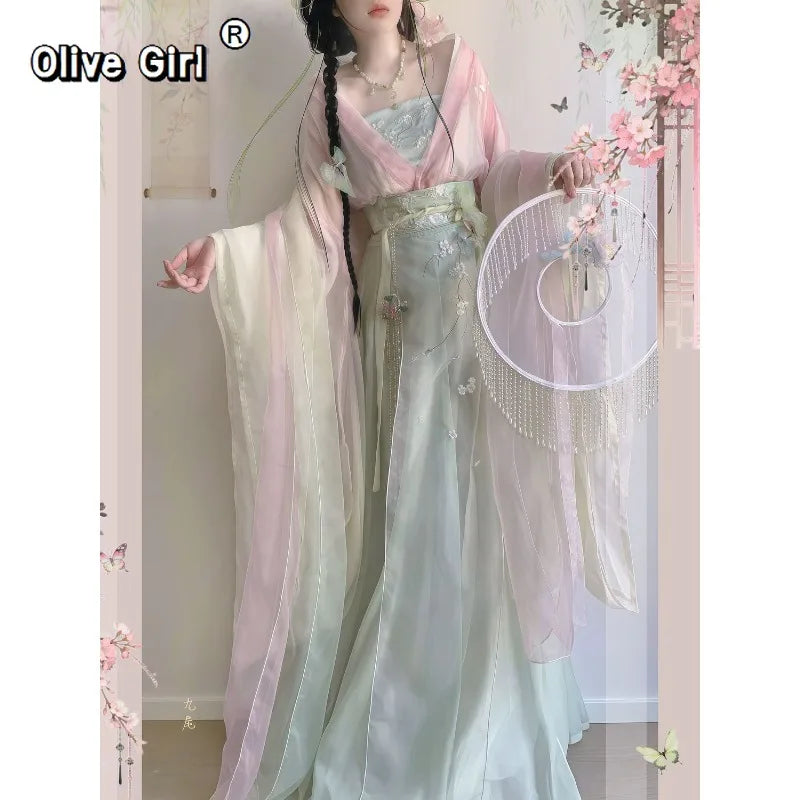 Olive Girl Multicolor Embroidered Hanfu Dress for Ren Faire 2026 S-L XS-3XL Plus Size Hand Embroidered Ren Faire Dress Hanfu Chinese Dress Traditional Chinese Clothing Chinese Heritage Fashion Women