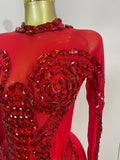 Women Sparkly Full Rhinestone Sequin Sheer Long Dress Sexy Fashion Club Party Birthday Nightclub Drag Queen Dancer Stage Costume