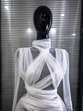 Women Long Sleeve Mesh See Through Bodycon Mini Dress Celebrate Vacation Beach Style Birthday Party Outfit