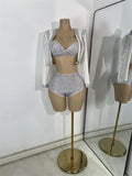 Women's Rhinestones Top Shorts Sets Nightclub Show Three Pieces Outfit Nightclub Performance Singer Dance Costume Stage Wear