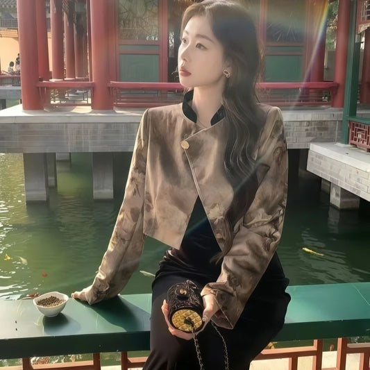 Olive Girl Dramatic Jacquard Set for Garden Wedding 2026 Fairycore Photoshoot Everyday Wear Jacquard S-XL XS-3XL Plus Size Dramatic Silhouette Romantic Garden Party Editorial Not Costume Jacquard Set Chinese Set Chinese Heritage Fashion Women