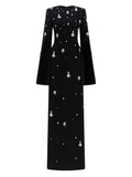 High Quality Sparkling Diamond Slim Long Dress Long Sleeve Black Women's Elegant Celebrity Evening Birthday Party Gowns