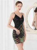 Elegant Women Short Evening Dress Sexy Straps Sequin Slim Bodycon Party Dresses Black Gold Female Vestidos De Soiree