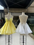 2026 New Sexy Deep V-Neck Spaghetti Strap Pleated Puffy Dress For Women Female Lace Up Backless Solid Short Dress
