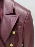 New 2026 Designer PU leather Jacket Women's Slim Fitting Double Breasted Lion Buttons Denim Blazer