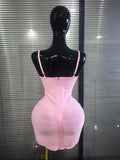 Pink Color Women Sexy Strap Bodycon Mini Bandage Dress Nightclub Party Celebrate Birthday Fashion Cocktail Outfit Clothing
