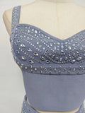 Glam Rhinestone Fringe 2 Piece Set for Women Sweetheart Neck Crop Cami Top High Waist Floor Length Skirt for Evening Party
