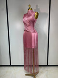 Women Sexy Sleeveless Tassel Bodycon Bandage Dresses Celebrity Elegant Evening Party Nightclub Luxury Birthday Cocktail Dress