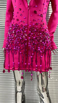 Luxury Rhinestone Sequin Pearl Glam Low Cut Suit Dress Women's Fashion Party Performance Evening Gown Vestidos De Ocasião Formal