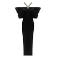 Red Black Women Sexy Halter Off the Shoulder Crystal Ruffles Bodycon Long Bandage Dress Nightclub Party Birthday Celebrate Wear
