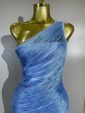 Women Elegant Evening Party Cocktail Club Prom Gowns Birthday Dress Sexy One Shoulder Tassels Sky Blue Bodycon Bandage Dress