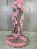Women Evening Party Birthday Night Club PromGown Sexy Stage Wear Sparkly Sequins Pink Feather Mesh Sleeveless Mermaid Maxi Dres