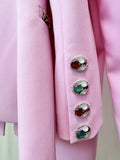 New Arrivals 2026 Designer Luxury Diamond Bead Suit Set Women's Hidden Button Blazer Pink Pencil Pants Suit 2pcs Outfit